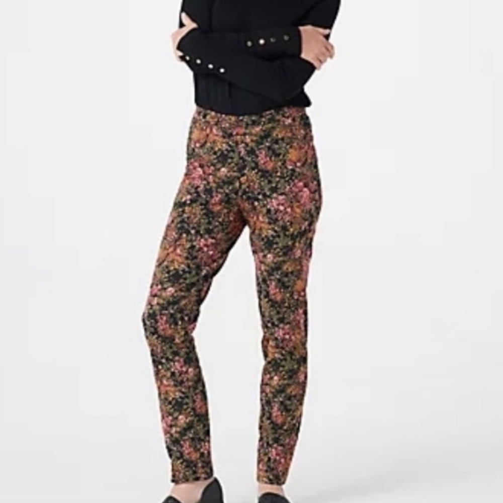 Isaac Mizrahi Live! Multicolor Floral Slip-On Cotton Blend Straight Leg Pants
